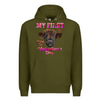Army Green my first valentine's day highland calf Premium Hoodie - RanaPortraitStore