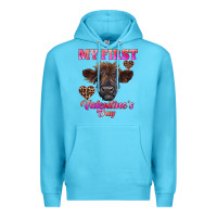 Ocean Blue my first valentine's day highland calf Premium Hoodie - RanaPortraitStore