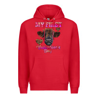 Red my first valentine's day highland calf Premium Hoodie - RanaPortraitStore