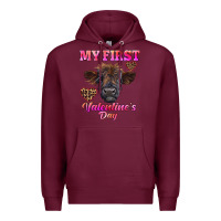 Burgundy my first valentine's day highland calf Premium Hoodie - RanaPortraitStore