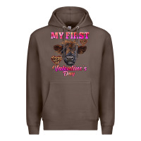 Coffee my first valentine's day highland calf Premium Hoodie - RanaPortraitStore