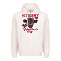 Pale Pink my first valentine's day highland calf Premium Hoodie - RanaPortraitStore