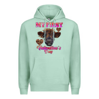 Seafoam my first valentine's day highland calf Premium Hoodie - RanaPortraitStore
