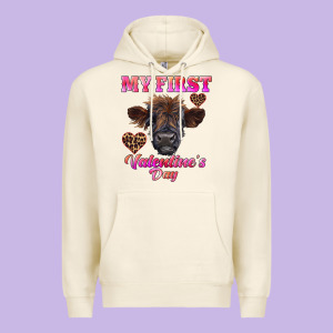 My First Valentine's Day Highland Calf Premium Hoodie Designed By Ranaportraitstore