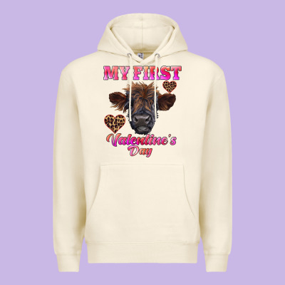 My First Valentine's Day Highland Calf Premium Hoodie Designed By Ranaportraitstore