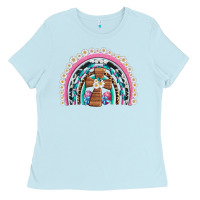 Baby Blue easter cross daisy egg rainbow Ladies Tee - Artiststas