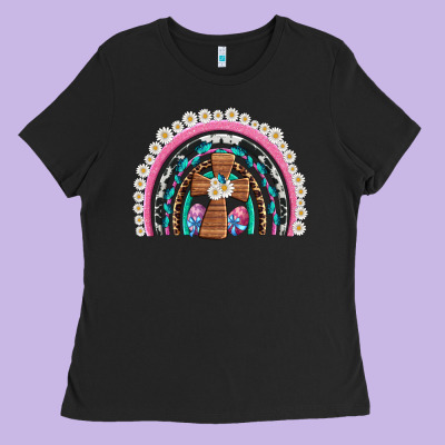 Easter Cross Daisy Egg Rainbow Ladies Tee Designed By Artiststas