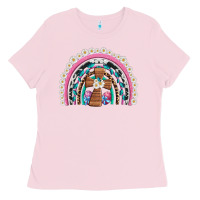 Bubblegum Pink easter cross daisy egg rainbow Ladies Tee - Artiststas