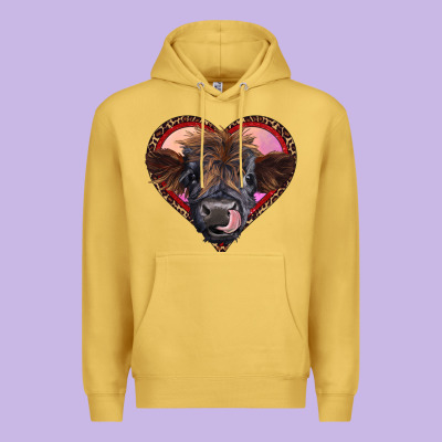 Leopard Heart Highland Calf Premium Hoodie Designed By Ranaportraitstore