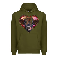 Army Green leopard heart highland calf Premium Hoodie - RanaPortraitStore