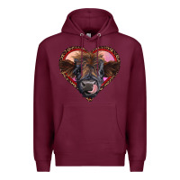 Burgundy leopard heart highland calf Premium Hoodie - RanaPortraitStore