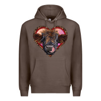 Coffee leopard heart highland calf Premium Hoodie - RanaPortraitStore