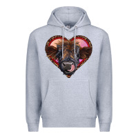 Heather Grey leopard heart highland calf Premium Hoodie - RanaPortraitStore