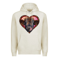 Oatmeal Heather leopard heart highland calf Premium Hoodie - RanaPortraitStore
