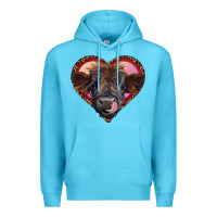 Ocean Blue leopard heart highland calf Premium Hoodie - RanaPortraitStore