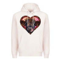 Pale Pink leopard heart highland calf Premium Hoodie - RanaPortraitStore