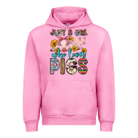 Fuchsia Pink just a girl who loves pigs Urban Hoodie - Zillion Design Studio