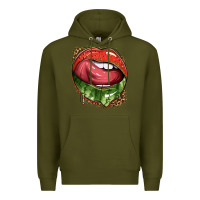 Army Green watermelon lips with leopard Premium Hoodie - texasbilliewilder