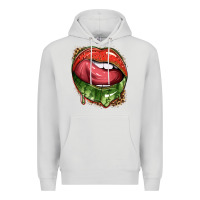 Dove Grey watermelon lips with leopard Premium Hoodie - texasbilliewilder