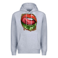 Heather Grey watermelon lips with leopard Premium Hoodie - texasbilliewilder