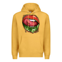 Mustard watermelon lips with leopard Premium Hoodie - texasbilliewilder