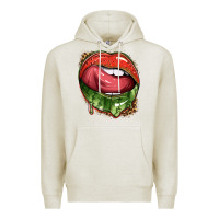 Oatmeal Heather watermelon lips with leopard Premium Hoodie - texasbilliewilder