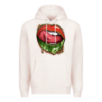 Pale Pink watermelon lips with leopard Premium Hoodie - texasbilliewilder