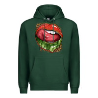 Sports Green watermelon lips with leopard Premium Hoodie - texasbilliewilder