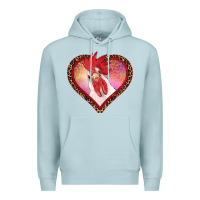 Blue Mist valentine's day rooster with leopard heart Premium Hoodie - RanaPortraitStore