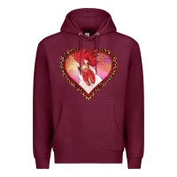 Burgundy valentine's day rooster with leopard heart Premium Hoodie - RanaPortraitStore