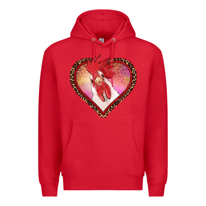 Valentine's Day Rooster With Leopard Heart Premium Hoodie by RanaPortraitStore | Teevron