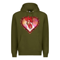 Army Green valentine's day rooster with leopard heart Premium Hoodie - RanaPortraitStore
