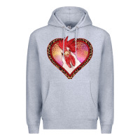Heather Grey valentine's day rooster with leopard heart Premium Hoodie - RanaPortraitStore