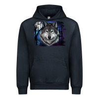 Navy wolf and full moon Urban Hoodie - RanaPortraitStore