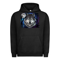 Pigment Black wolf and full moon Urban Hoodie - RanaPortraitStore