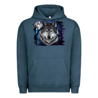 Pigment Midnight Navy wolf and full moon Urban Hoodie - RanaPortraitStore