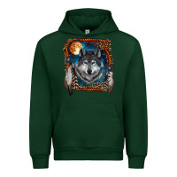 Forest Green wolf and feathers Urban Hoodie - RanaPortraitStore