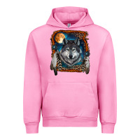 Fuchsia Pink wolf and feathers Urban Hoodie - RanaPortraitStore