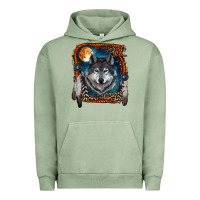 Pigment Oil Green wolf and feathers Urban Hoodie - RanaPortraitStore
