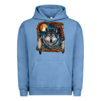 Pigment Pebble Blue wolf and feathers Urban Hoodie - RanaPortraitStore