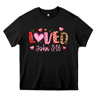 Black loved john 3 16 Heavy Core Tee - LillyAllenDesigns