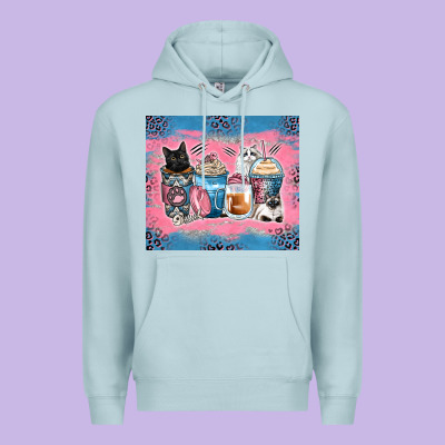 Cat Coffee Cups Premium Hoodie Designed By Zillion Design Studio