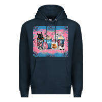 Navy cat coffee cups Premium Hoodie - Zillion Design Studio