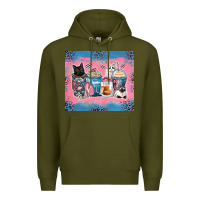 Army Green cat coffee cups Premium Hoodie - Zillion Design Studio