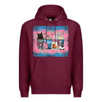Burgundy cat coffee cups Premium Hoodie - Zillion Design Studio