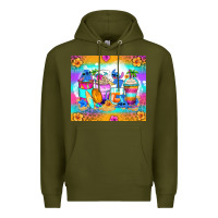 Army Green stitch summer coffee cups Premium Hoodie - Zillion Design Studio