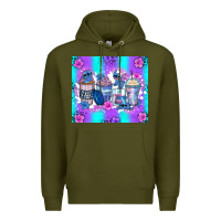 Army Green stitch coffee cups Premium Hoodie - Zillion Design Studio