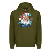 Army Green santa blue believe Premium Hoodie - RanaPortraitStore