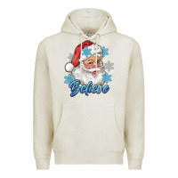 Oatmeal Heather santa blue believe Premium Hoodie - RanaPortraitStore