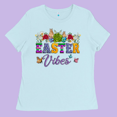 Easter Vibes And Butterfly With Bunny And Flowers Ladies Tee Designed By Artiststas